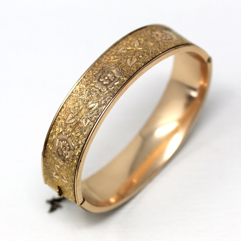Sale Vintage Flower Bangle Retro 10k Gold Filled Engraved Designs