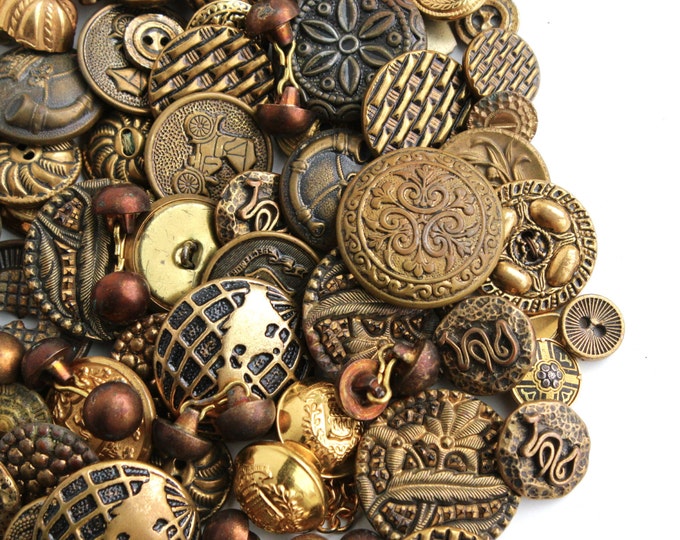 Huge Vintage & Antique Brass Button Lot Over 120 Gold Tone Etsy
