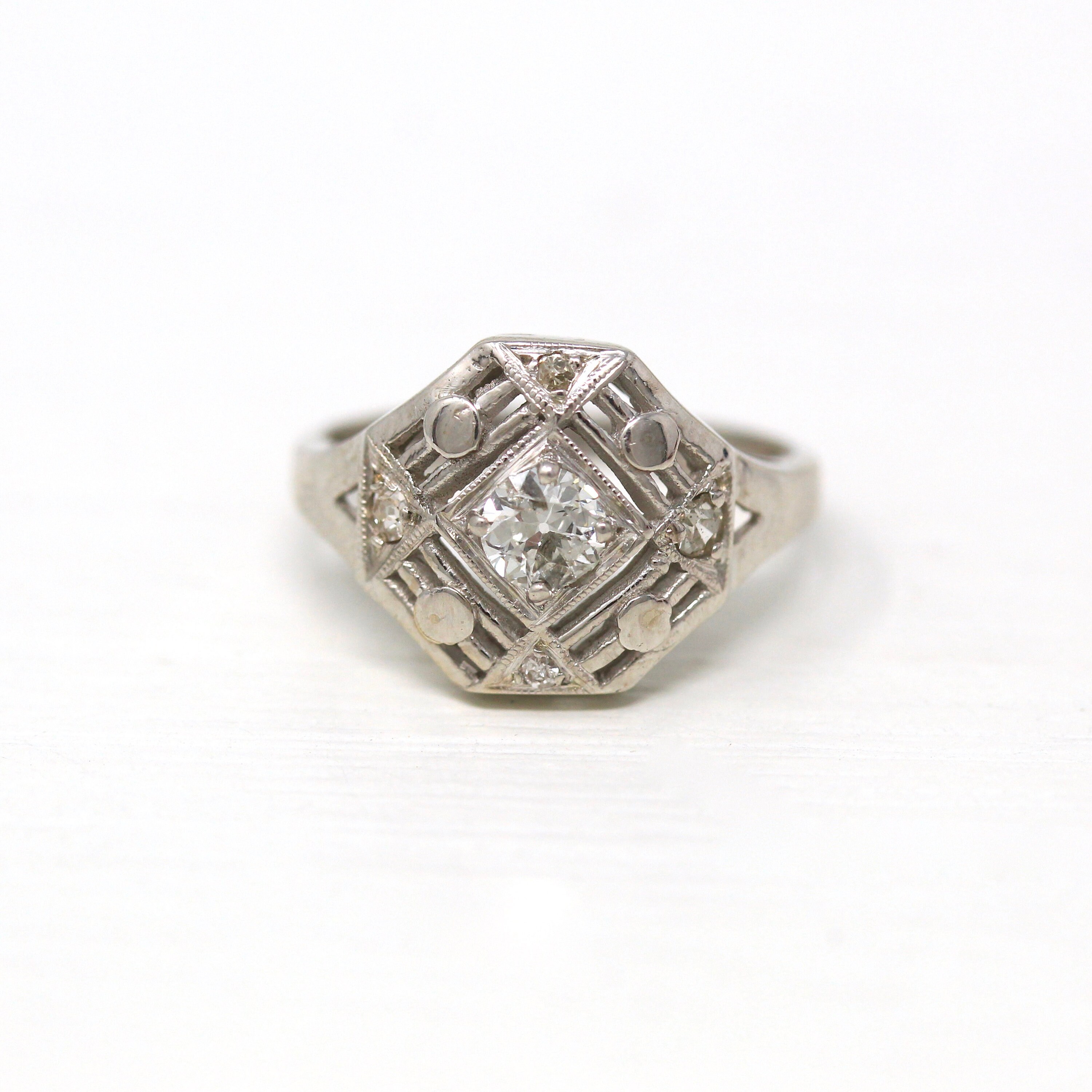 最高級のスーパー - エンゲージリング ヴィンテージ アールデコ時代 ホワイト 14k アクセサリー