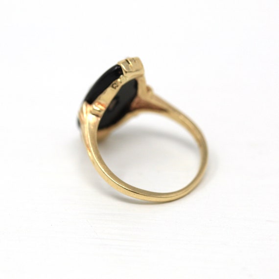 Onyx & Diamond Ring - Retro 10k Yellow Gold Oval … - image 7