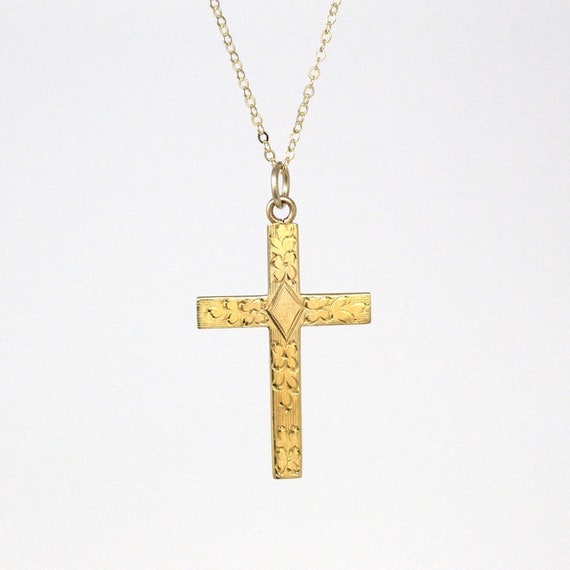 Sale - Vintage Cross Necklace - Mid Century 10k Y… - image 4