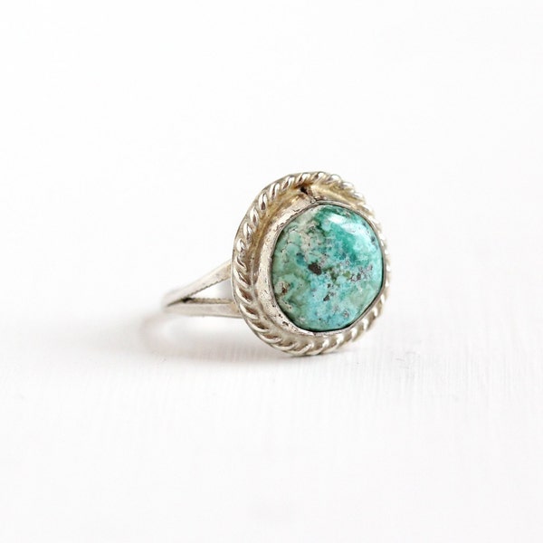Sale - Vintage Sterling Silver Turquoise Blue Stone Ring - Size 5 1/4 Retro Southwestern Native American Style Twisted Double Split Jewelry