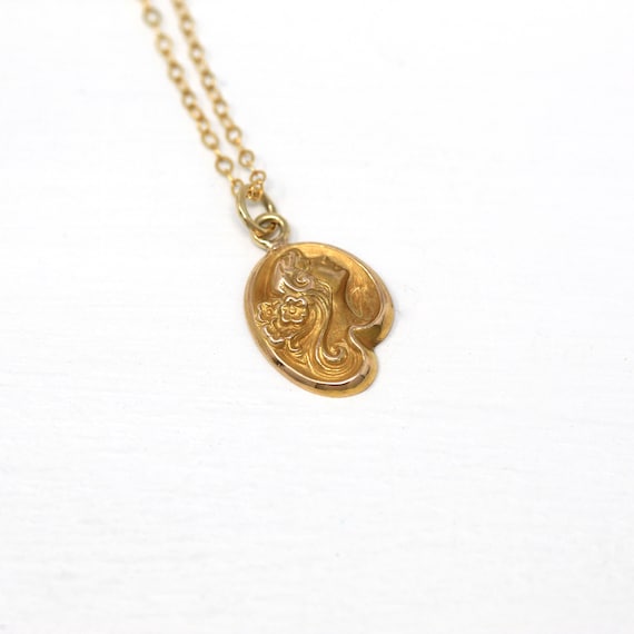 Gibson Girl Pendant - Art Nouveau 10k Yellow Gold… - image 5