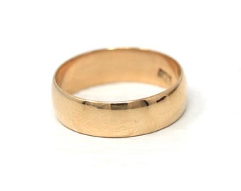 Antique Cigar Band - Edwardian 14k Rosy Yellow Gold Unadorned Wide Ring - Vintage Circa 1910s Size 7 1/2 -  Unisex Wedding Fine 10s Jewelry