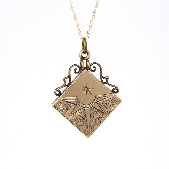 Antique Diamond Locket - Victorian Gold Filled Eng
