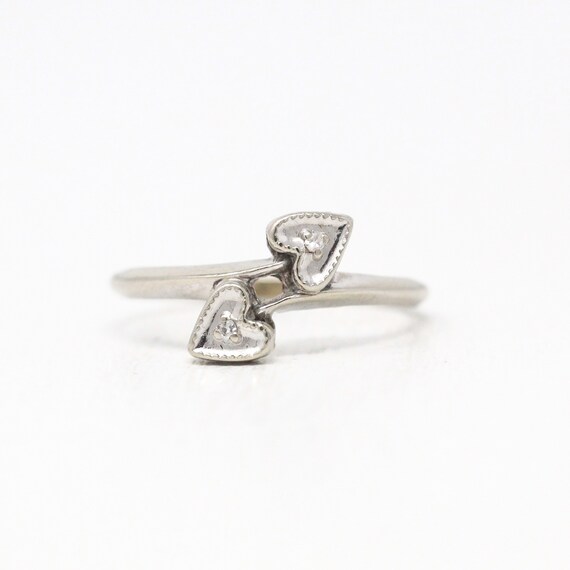 Sale Vintage Diamond Ring Retro 10k White Gold Heart Promise