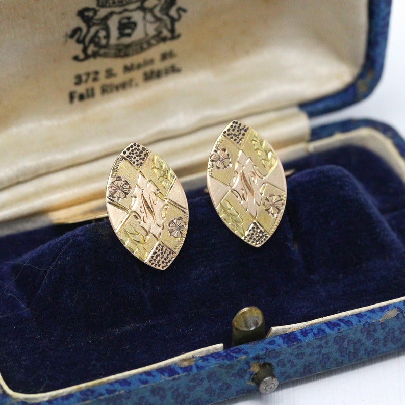 Max 54% OFF Sale - Antique Monogrammed Cufflinks 14k Gold Victorian Raleigh Mall Double