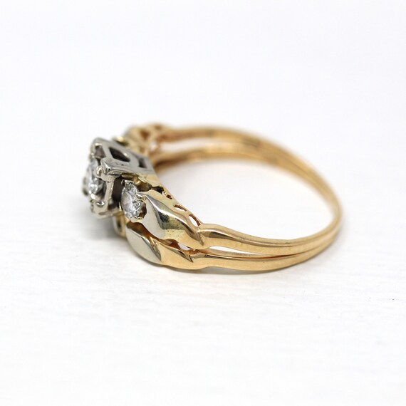 Sale - Wedding Ring Set - Retro 14k Yellow & Whit… - image 7