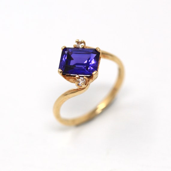 Created Sapphire Ring - Retro 10k Yellow Gold Pur… - image 4