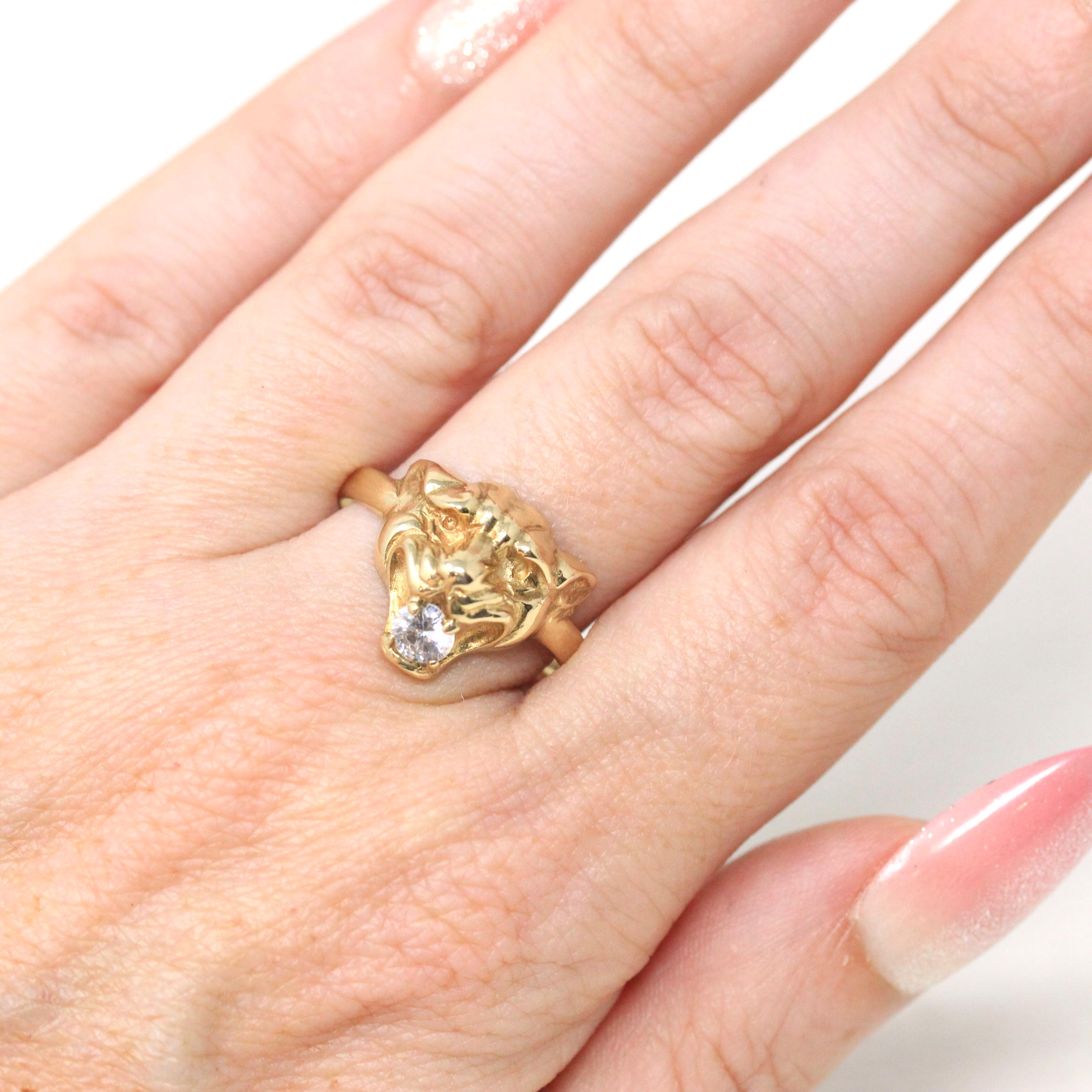 Modern Lion Ring - Estate 9k Yellow Gold Cubic Zirconia London