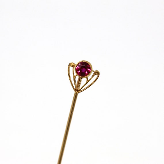 Sale - Antique Stick Pin - Art Deco Created Ruby … - image 1