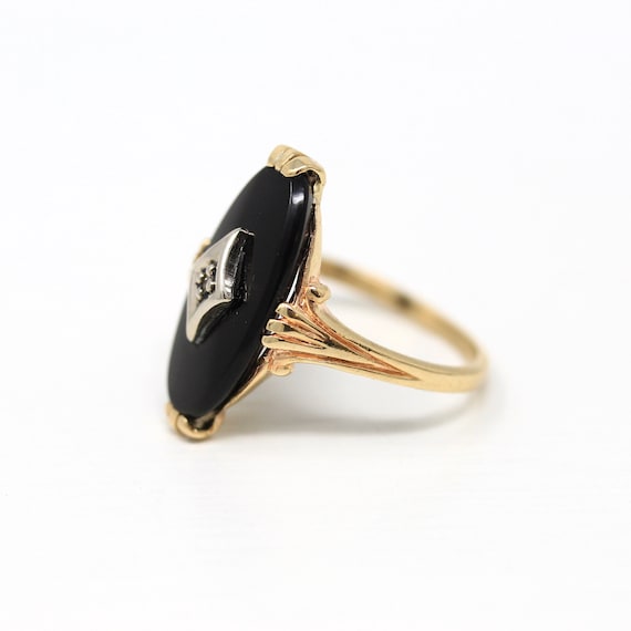 Onyx & Diamond Ring - Retro 10k Yellow Gold Oval … - image 4