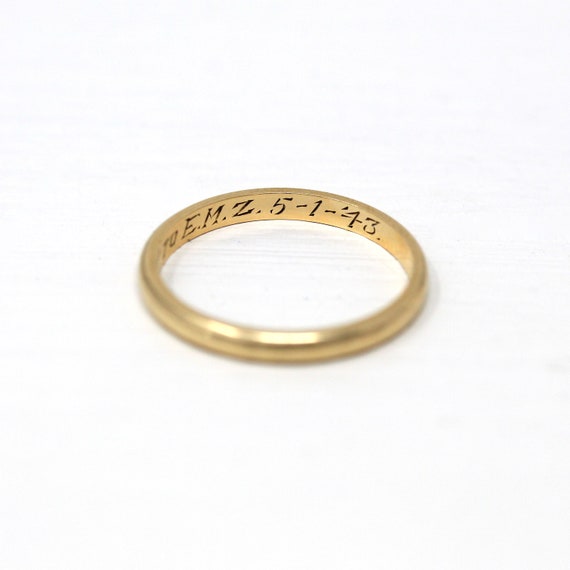 Dated 1943 Band - Vintage Retro 14k Yellow Gold E… - image 7