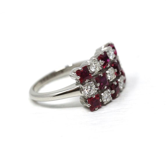 Ruby & Diamond Cluster Ring - Estate Platinum Nat… - image 4