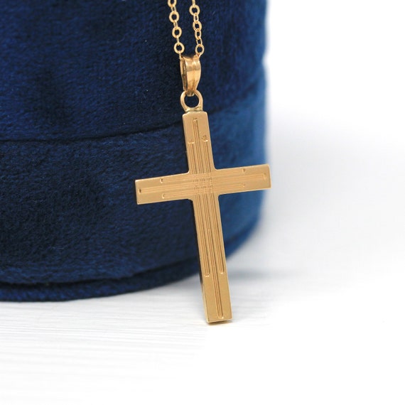 1940s Era Statement Religious Faith Flower 40s Fine Jewelry Vintage Cross Necklace Retro 10k Yellow /& White Gold Genuine Diamond Pendant
