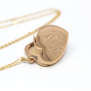 Antique Heart Locket - Edwardian 10k Rose Gold Dated &quot;July 12 &#39;08&quot; Necklace Pendant Charm - Vintage Monogrammed &quot;RMD&quot; Keepsake Fine Jewelry
