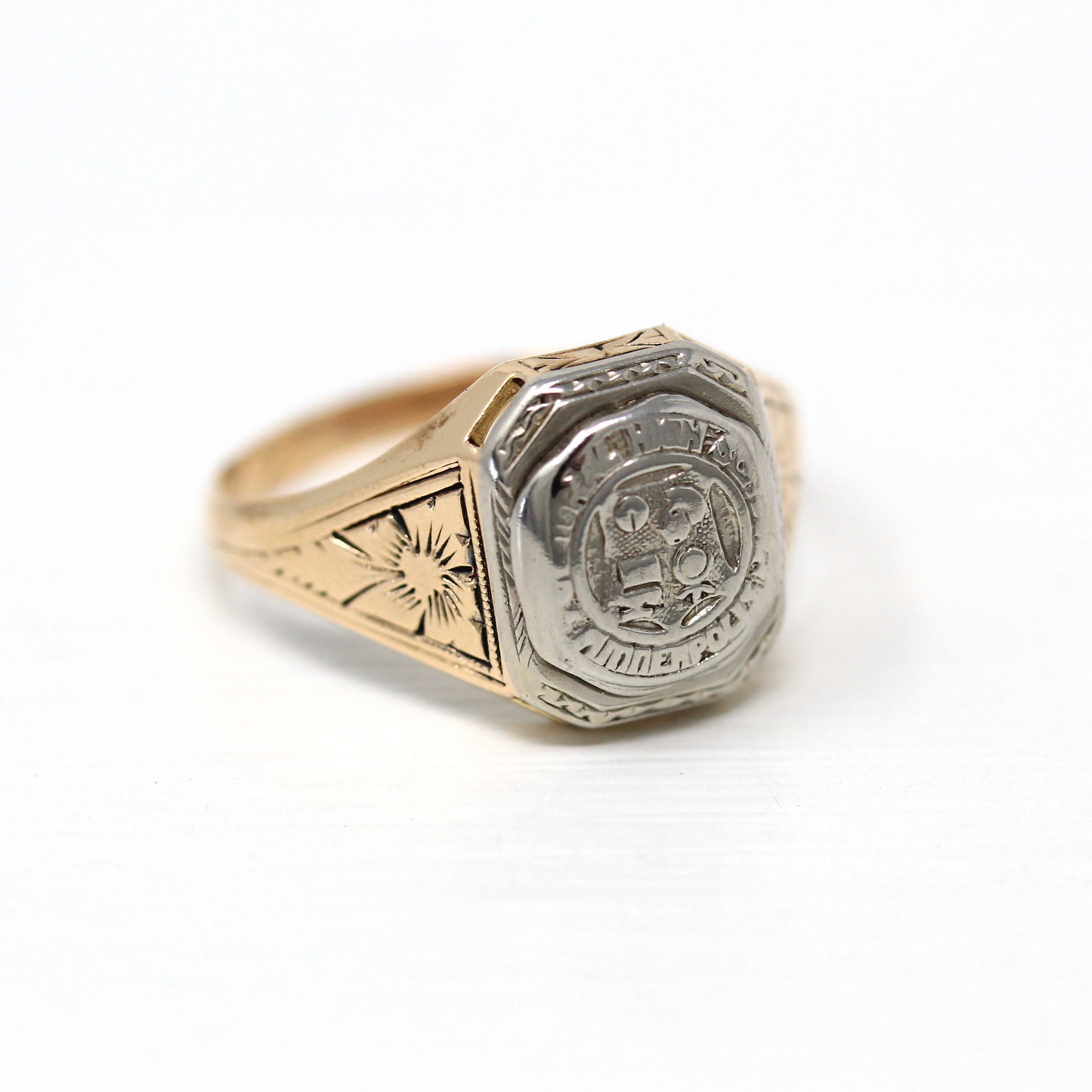 Sale - Antique Class Ring - Art Deco Era 14k Yellow & White Sale - Antique Class Ring - Art Deco Era 14k Yellow & White