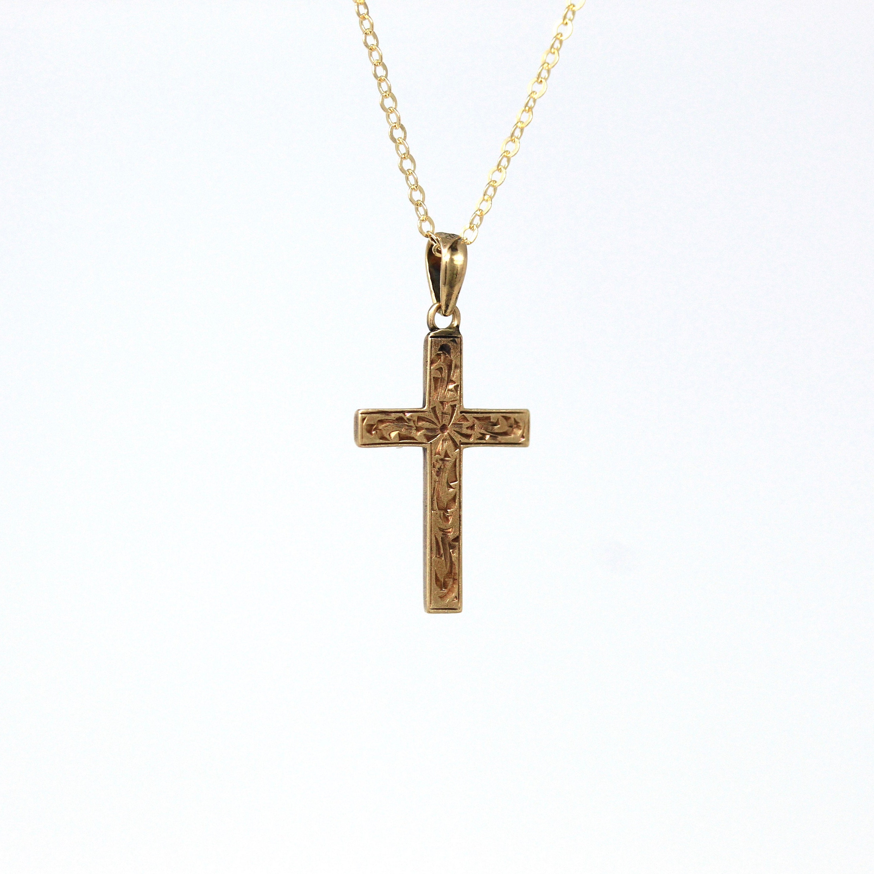 1940s Era Statement Religious Faith Flower 40s Fine Jewelry Vintage Cross Necklace Retro 10k Yellow /& White Gold Genuine Diamond Pendant