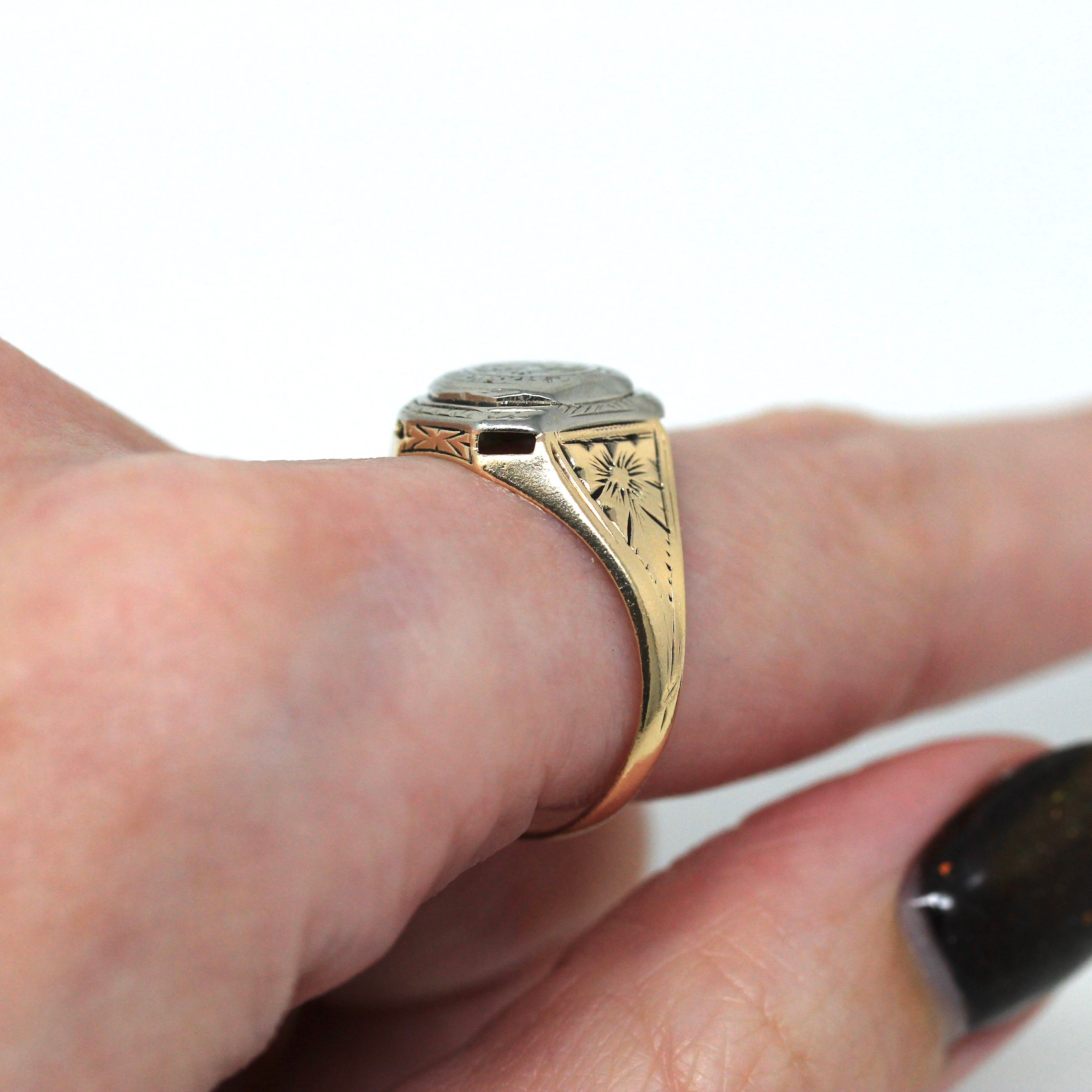 Sale - Antique Class Ring - Art Deco Era 14k Yellow & White Sale - Antique Class Ring - Art Deco Era 14k Yellow & White