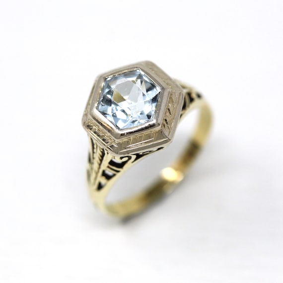 Genuine Aquamarine Ring - Art Deco Era 14k Yellow… - image 3