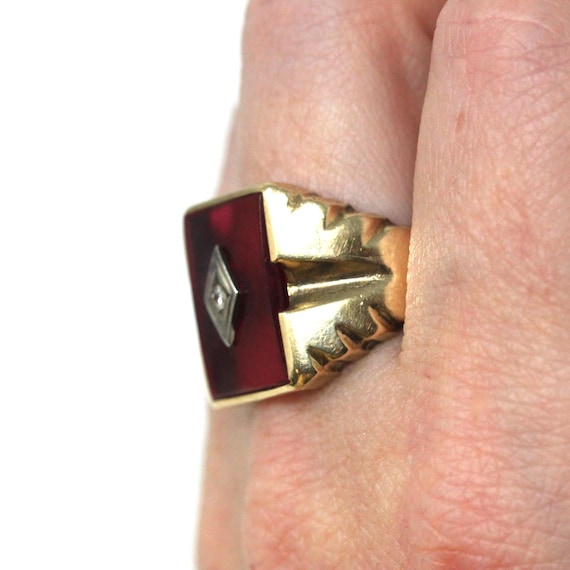Created Ruby Ring - Mid Century 10k Yellow Gold N… - image 7
