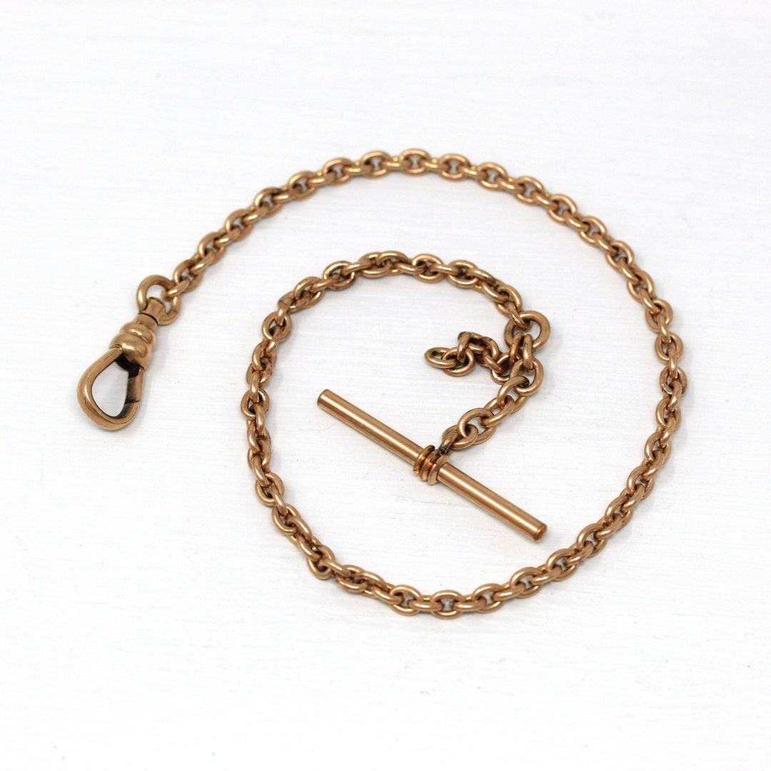 Pocket Watch Chain Antique Gold Filled Cable Links T Bar Swivel Clip ...