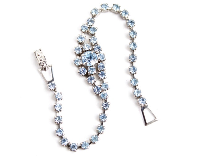 Vintage Blue Rhinestone Bracelet Silver Tone 1950s Costume Etsy