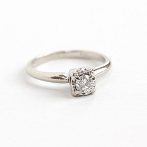 Vintage 14k White Gold 1/5 Carat Solitaire Diamond Ring - 1950s Size 5 Mid Century Hallmarked Tessler and Weiss Fine Engagement Jewelry
