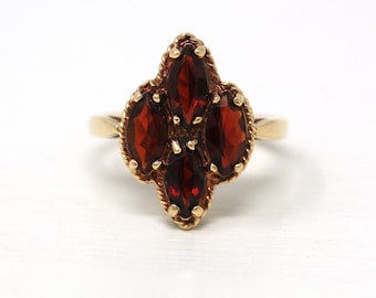 Statement Garnet Ring - 10k Yellow Gold Genuine 1.92 CTS Dark Red Gemstone Cluster - Estate 1990s Size 7.75 January Birthstone Fine Jewelry