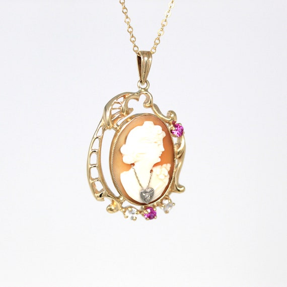 Vintage Cameo Necklace - Retro 10k Yellow Gold Ca… - image 8