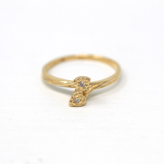 Sale - Diamond Heart Ring - Retro 14k Yellow Gold… - image 3