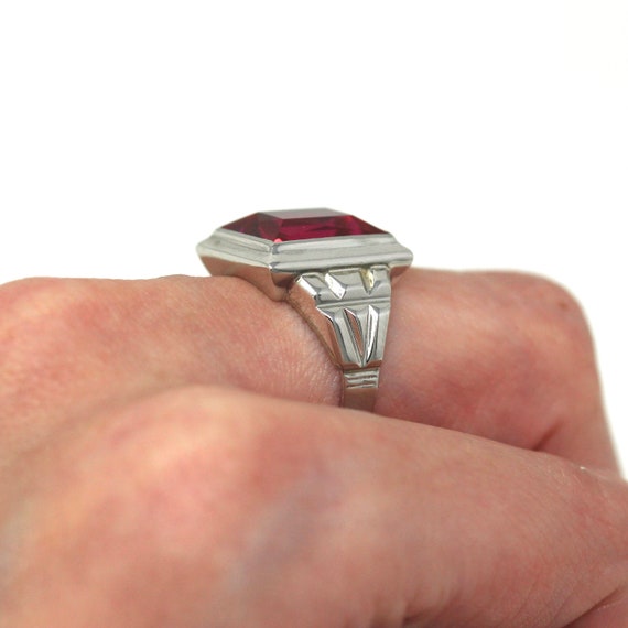 Sale - Created Ruby Ring - Art Deco 10k White Gol… - image 4
