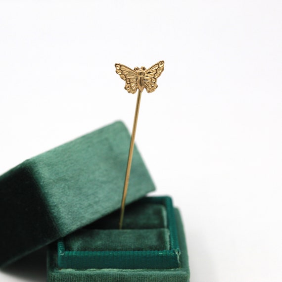 Sale - Butterfly Stick Pin - Retro 14k Yellow Gol… - image 3