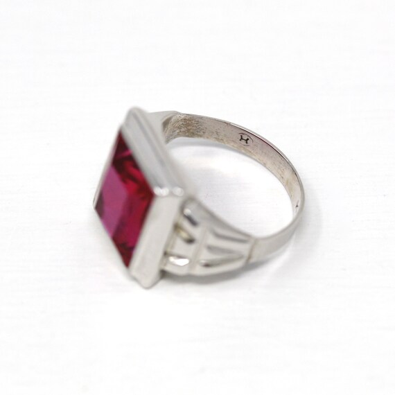 Sale - Created Ruby Ring - Art Deco 10k White Gol… - image 7