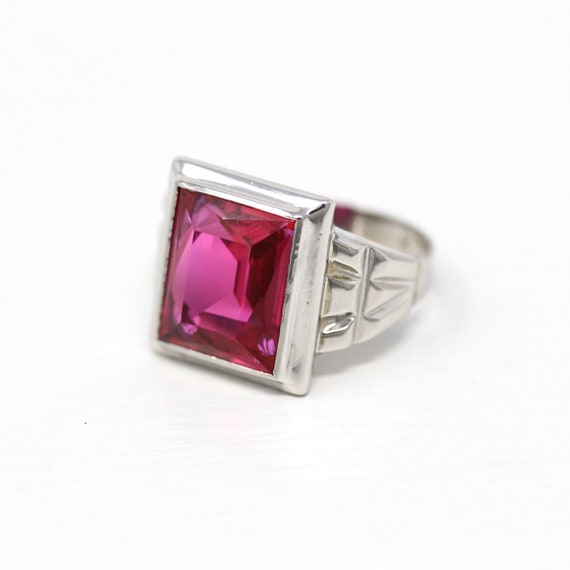 Sale - Created Ruby Ring - Art Deco 10k White Gol… - image 5