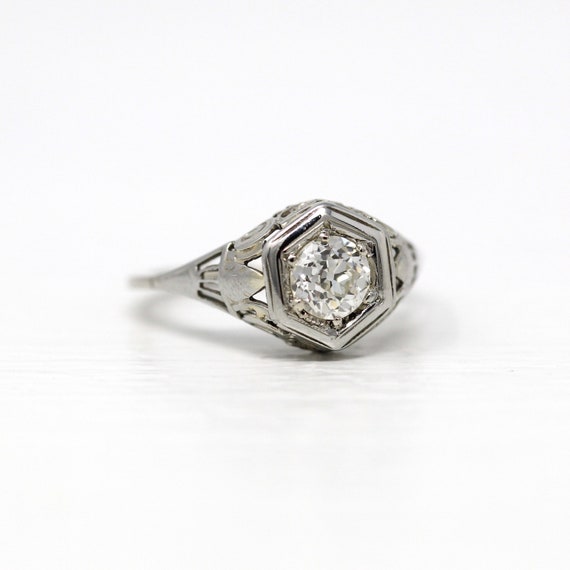 Sale - Vintage Engagement Ring - 18k White Gold Ar