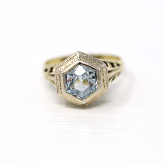 Genuine Aquamarine Ring - Art Deco Era 14k Yellow… - image 1