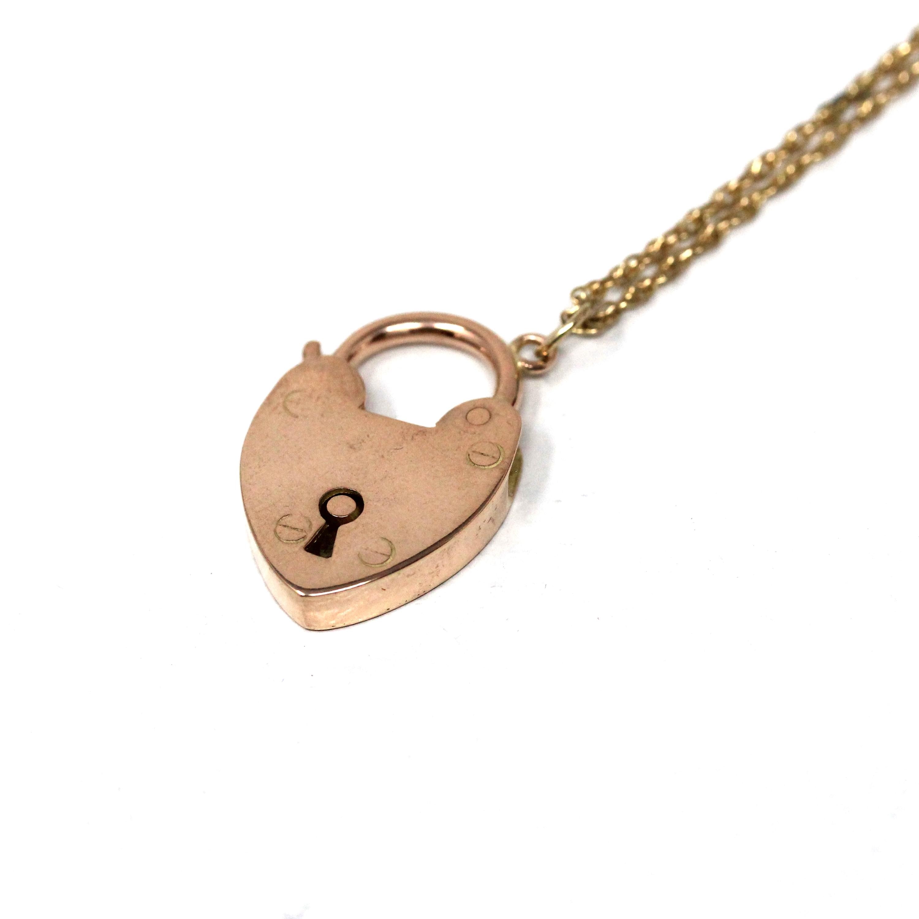 Antique Padlock Necklace - Edwardian 9ct Rose Gold Heart Shaped