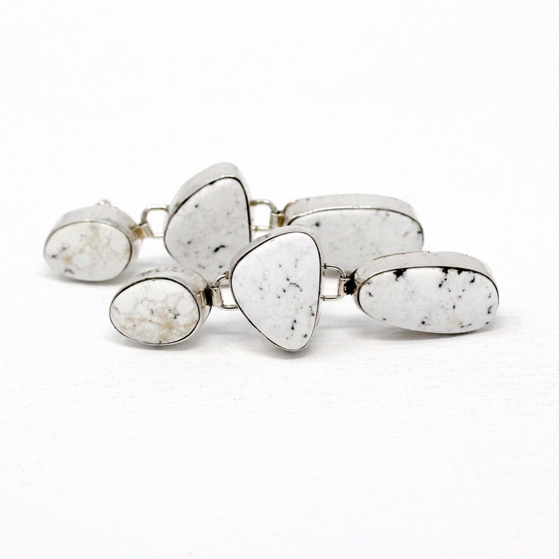 Retro Estate Pierced Dangle Drop Native American Jewelry Sterling Silver Earrings Etsitty Southwesten White Gemstone Statement Signed E