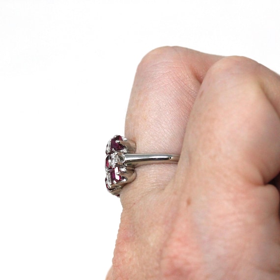 Ruby & Diamond Cluster Ring - Estate Platinum Nat… - image 7