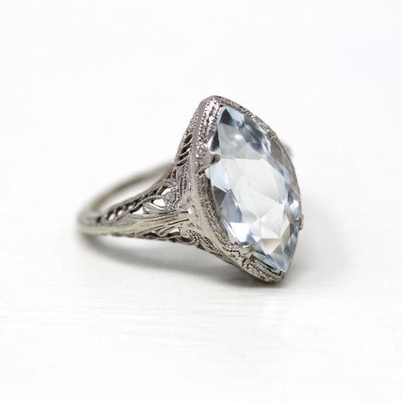 Vintage Aquamarine Ring - Art Deco Era 14k White … - image 4