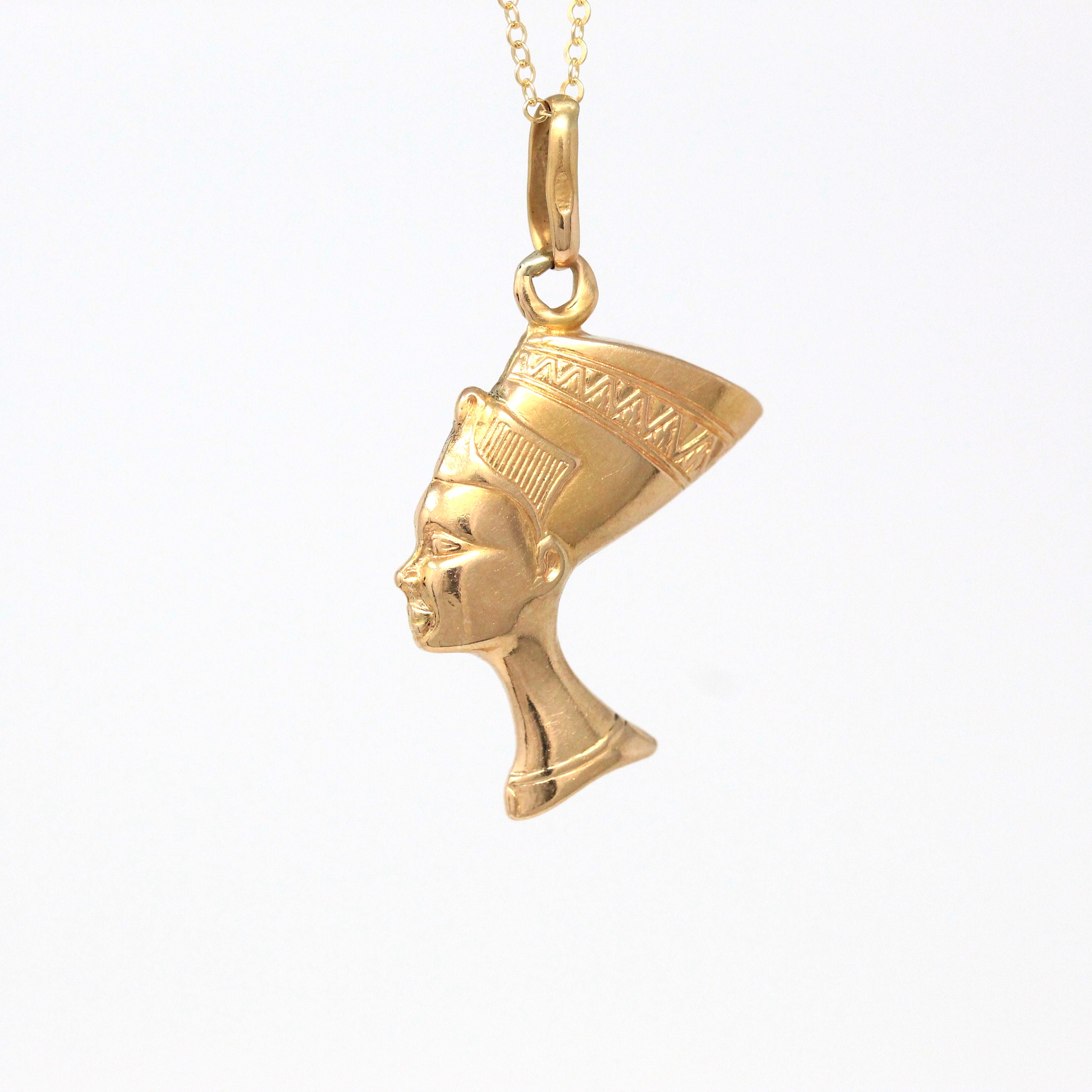 10K Gold Egyptian Queen Nefertiti Filigreed Bust Pendant Necklace Choice Of  Chain Length Gold Color