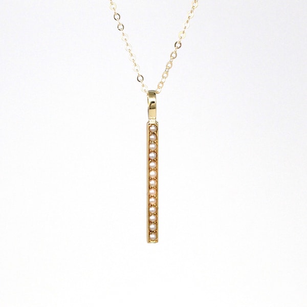Collar de bar antiguo - Edwardian 14k oro amarillo semillas perla broche conversión colgante - Vintage Circa 1910s era junio birthstone joyería fina