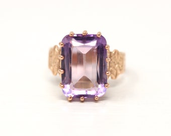 Sale - Genuine Amethyst Ring - Victorian 10k Rosy Yellow Gold Faceted Purple 7 CT Gem - Antique Circa 1890s Size 6 Fine Statement Jewelry