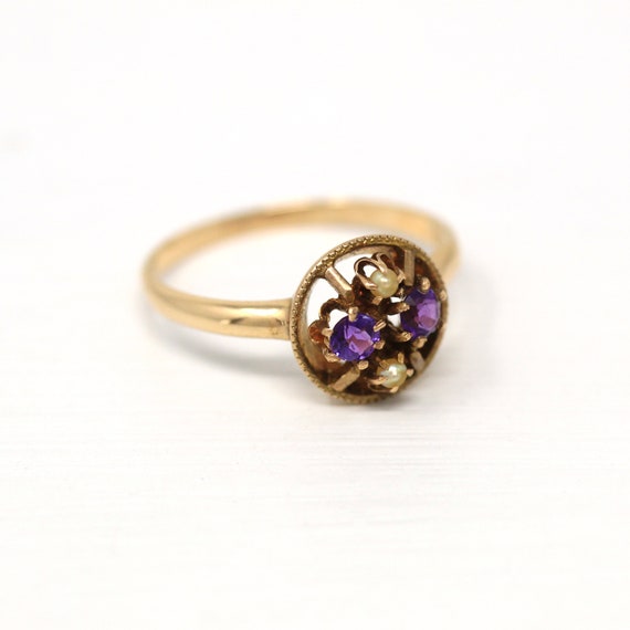 Sale - Genuine Amethyst Ring - Retro 10k Yellow G… - image 5