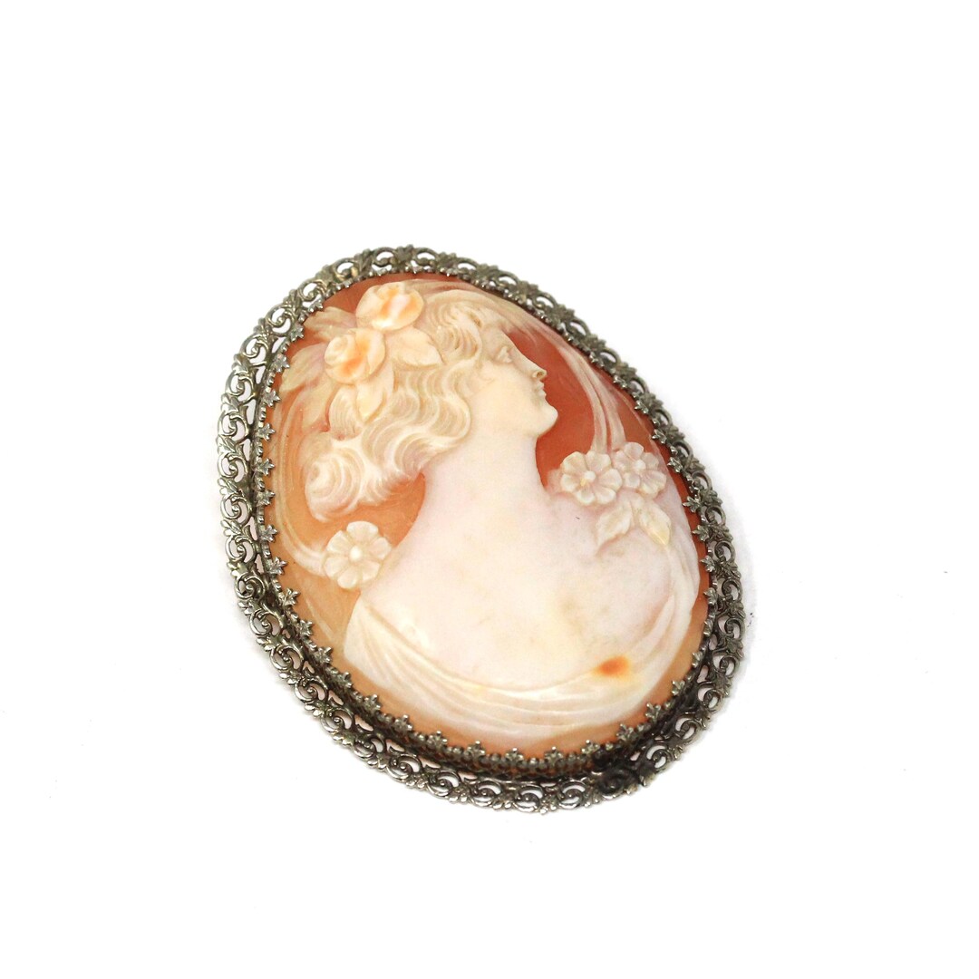 **様 ビンテージ　クリーム色系　アクセサリー　いろいろ　1000g ヴィンテージカメオブローチ - アールデコ調 14K ホワイトゴールド