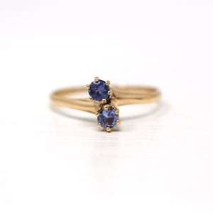 Vintage Toi Et Moi Ring - Retro 14k Yellow Gold Genuine Blue .33 CTW Sapphire Gems - Circa 1960s Size 7 September Birthstone Fine Jewelry