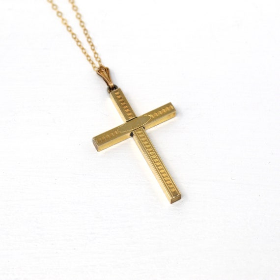 Vintage Cross Necklace - Retro 12k Gold Filled En… - image 3