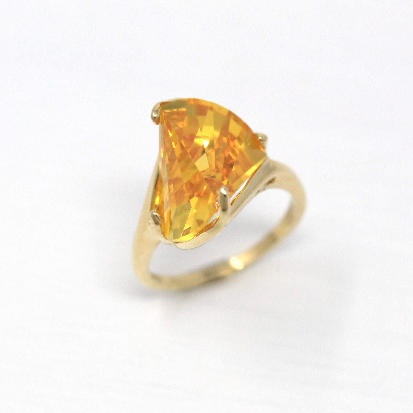 Yellow CZ Ring Estate 10k Yellow Gold Fancy Cut Large Cubic Etsy