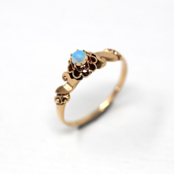 Genuine Opal Ring - Victorian 14k Rose Gold Round… - image 1